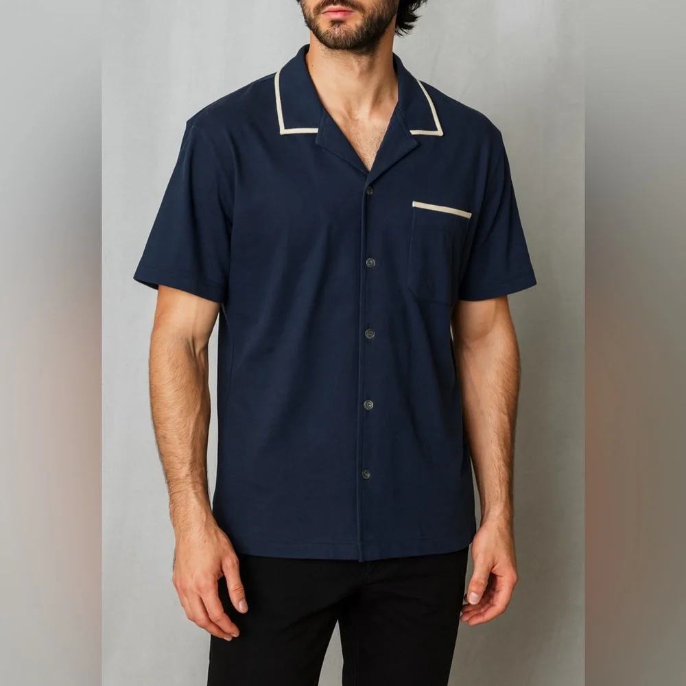 NWT Banana Republic‎ Luxury Touch Tipp Resort Shirt in Prep Navy.